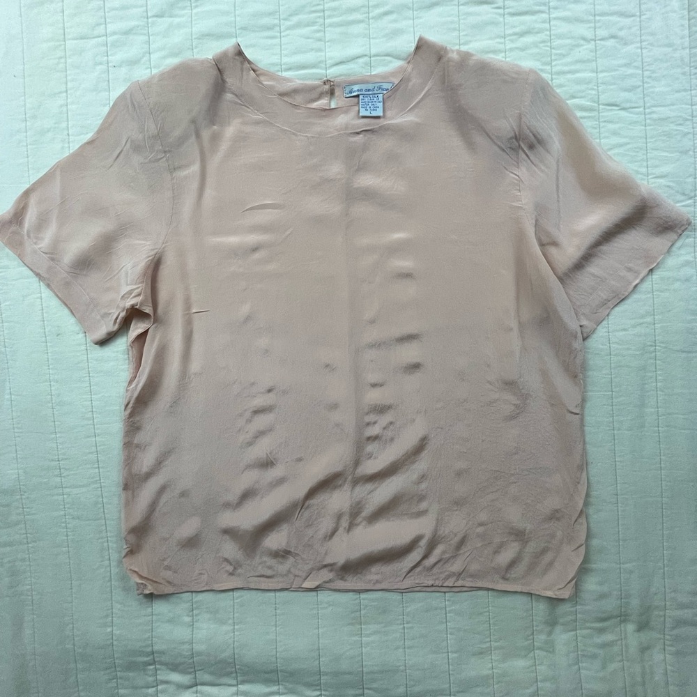 Vintage 90s Anna & Frank 100% Silk Blouse | Shoulder Pads | Size L